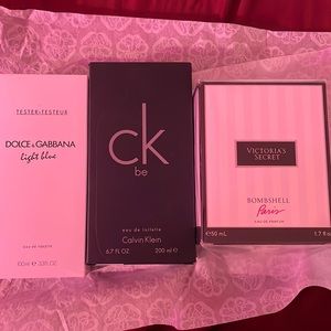 D&G light blue, CK Be, Victoria Secret Bombshell